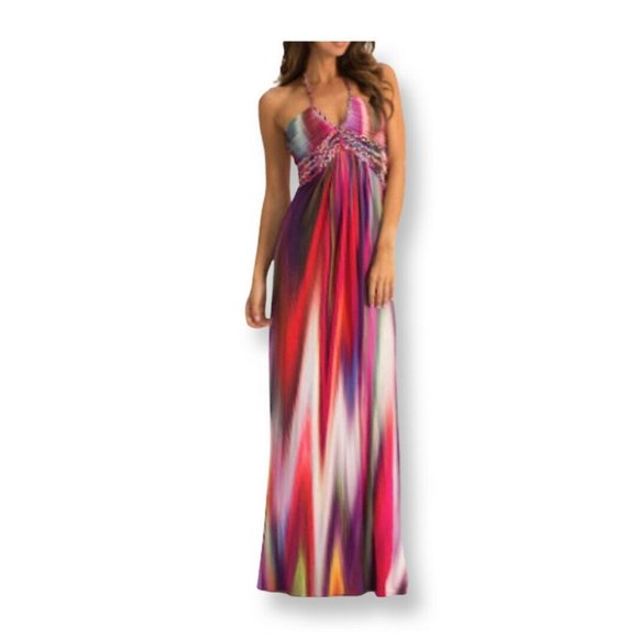 Sky Dresses & Skirts - Sky Jolima Paint Pattern Braided Halter Style Knit Maxi Dress Size Small